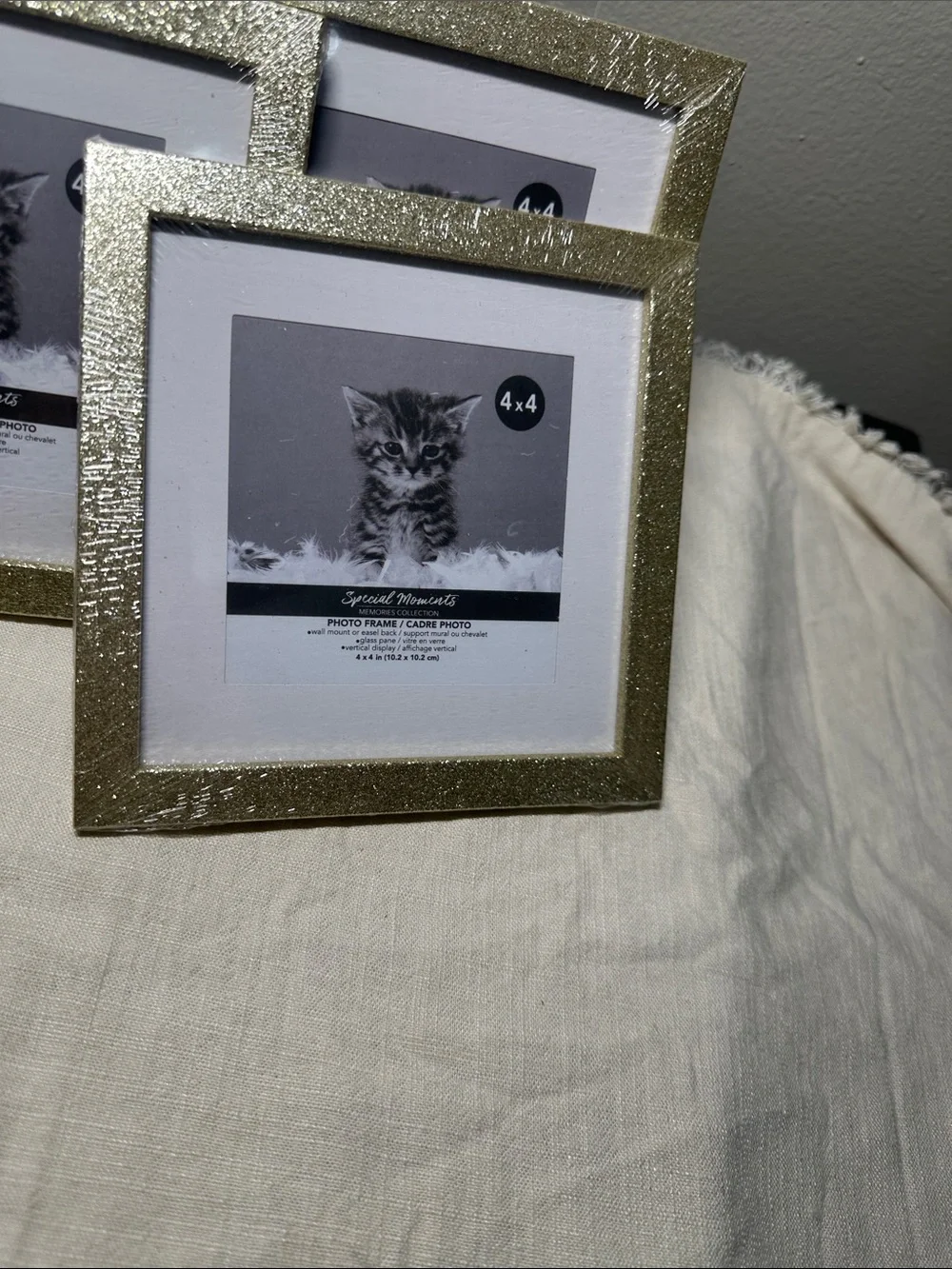 Glitter Gold 4x4 Frame Set - Home Accents and a furry storage basket NWT